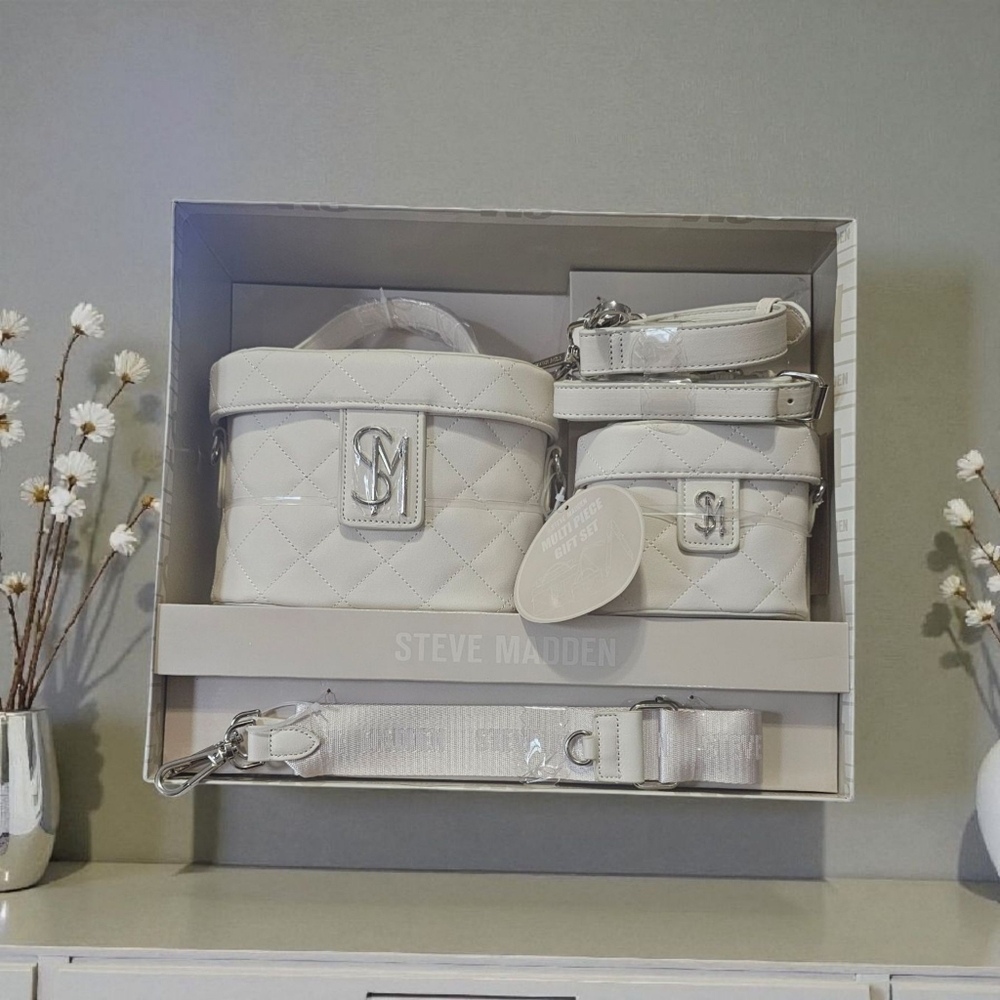 STEVE MADDEN Quilted Cream 2 Bag Set with 3 Interchangeable Straps NIB - Picture 6 of 6